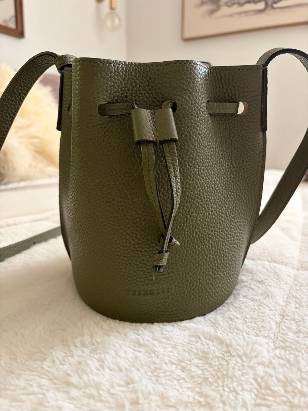 The Horse Olive Green Pebbled Leather Bucket Crossbody